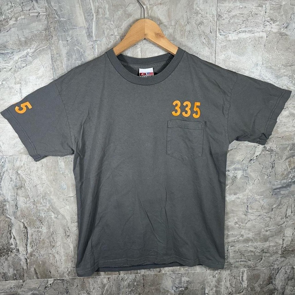 Vintage 90s Bayside Heavyweight Cotton T-Shirt with Orange Numbers 335 
Mens  L